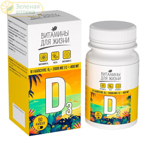 Витаминный комплекс D3+C+Чага №60 капс (Алтайский нектар) в Зеленой аптеке. Изображение № 1